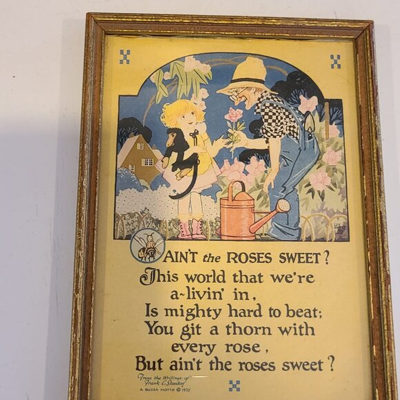 Antique Framed Poem with Illustration Ain't The Roses Sweet 1925 - Picture 2 of 10